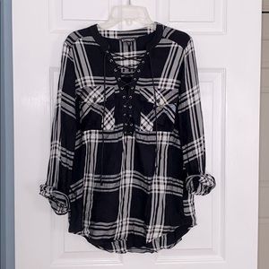Express Front Laced Plaid Top